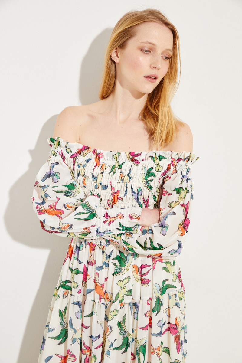 Gemustertes Off-Shoulder Kleid Multi