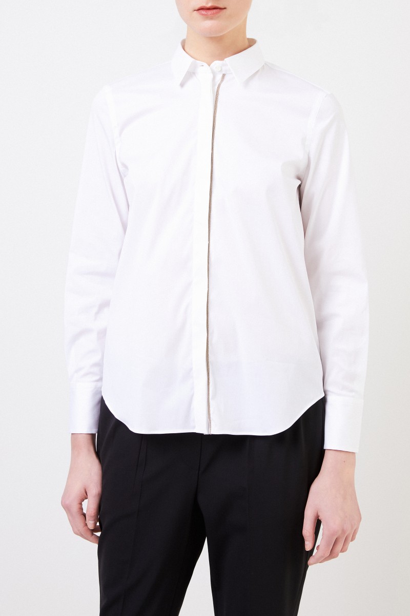 Brunello Cucinelli Baumwoll-Bluse mit Perlenverzierung Weiß