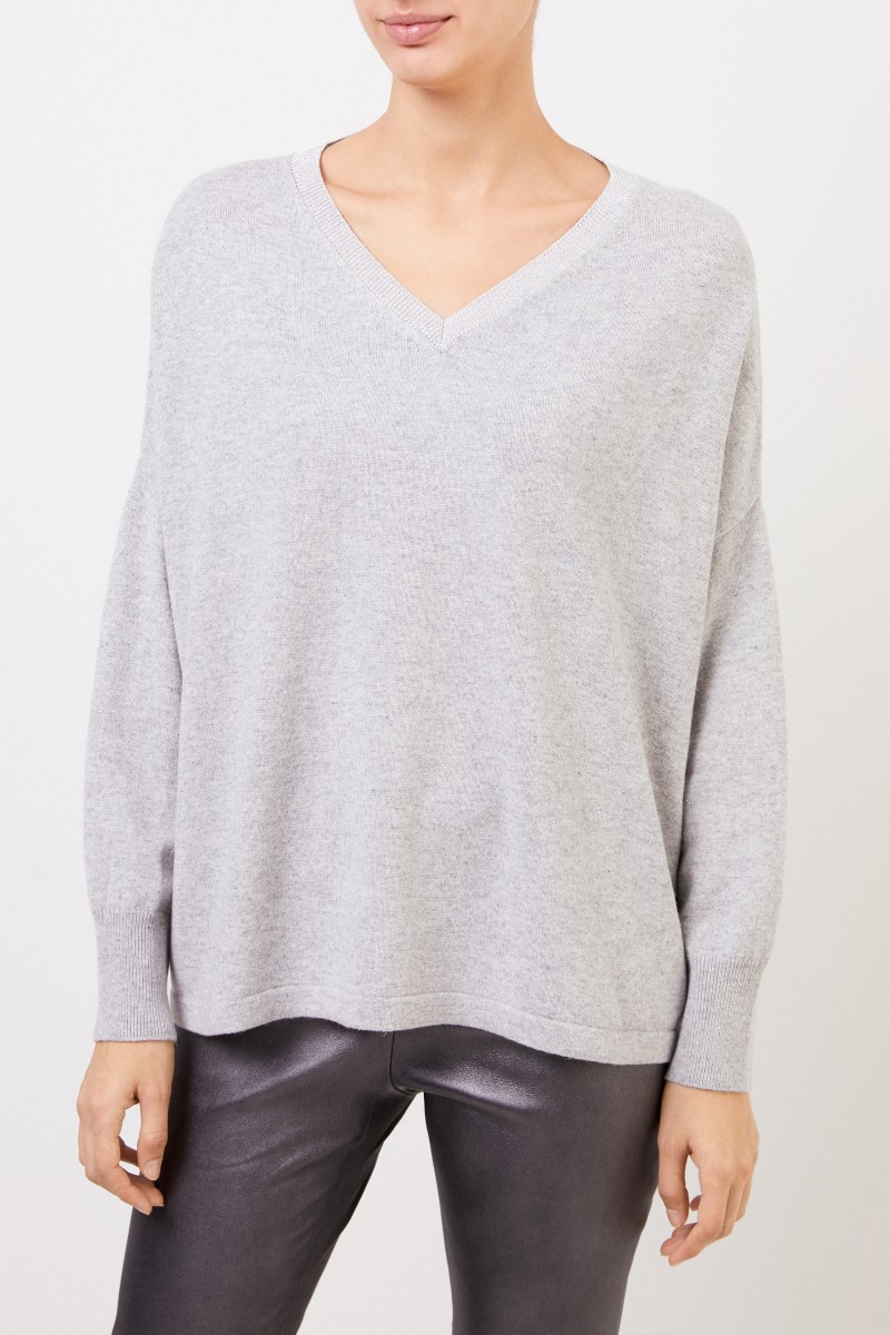 Fabiana Filippi Woll-Seiden-Pullover mit Lurex-Detail Grau