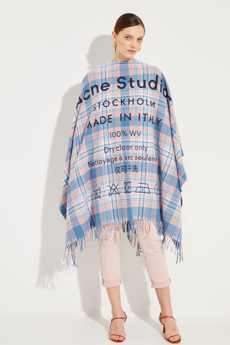 Karierter Woll-Poncho 'Cassiar' Rosé/Blau