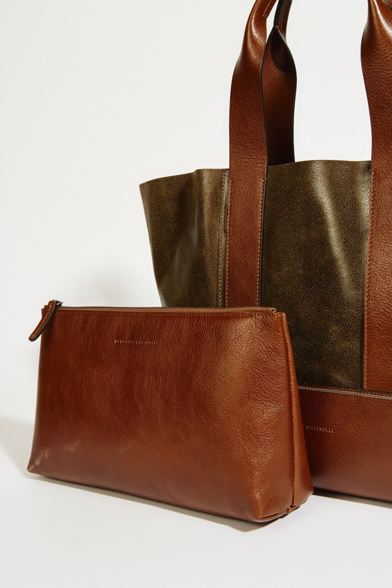 Shopper mit Perlenverzierung Oliv
