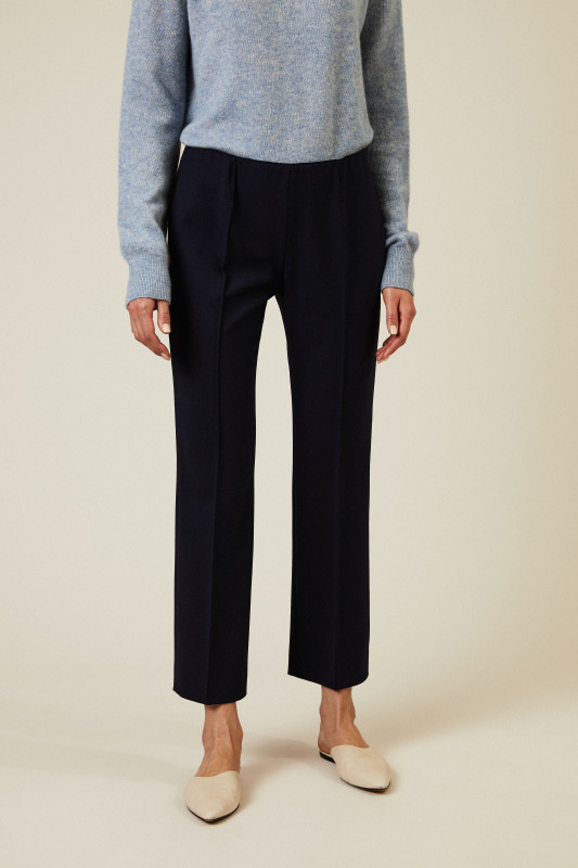 Woll-Hose mit Biesennähten Navy