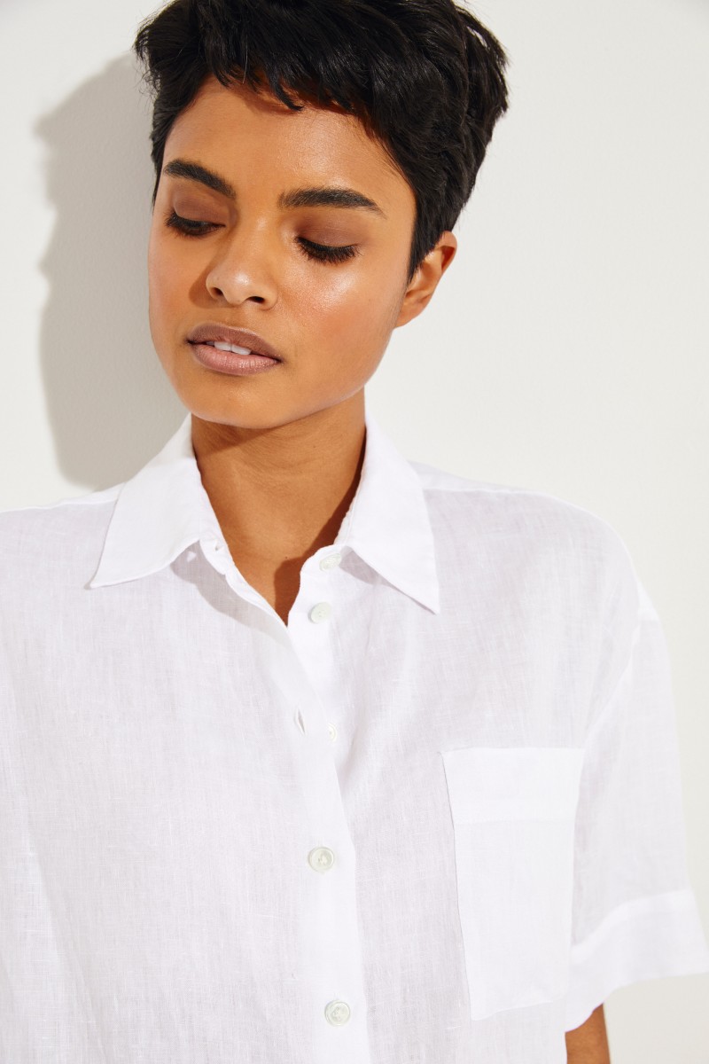 Cropped Leinenbluse 'Noral' Weiß