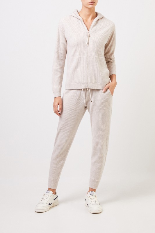 Brunello Cucinelli Cashmere-Jogginghose mit Perlenverzierung Beige
