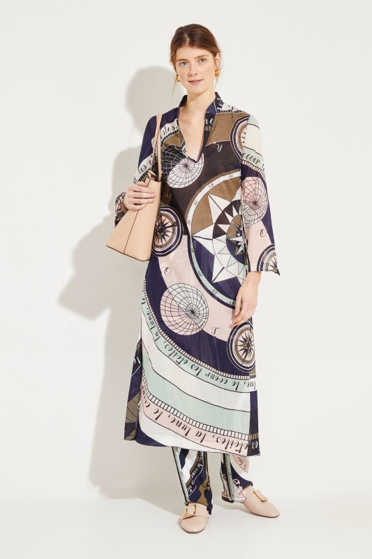 Langer Baumwoll-Kaftan 'Stephanie' mit Print Multi