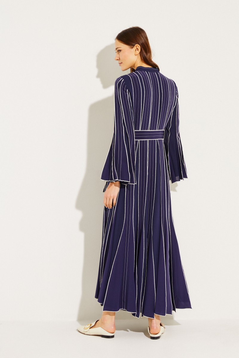 Maxi-Seidenkleid Marineblau/Weiß