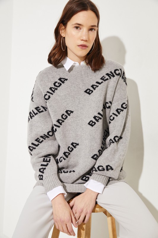 Woll-Pullover mit Logo Grau/Schwarz