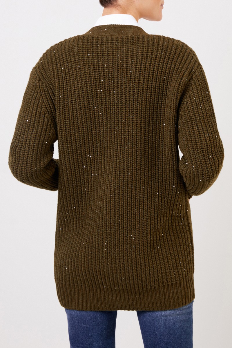 Steffen Schraut Woll-Alpaka Cardigan mit Paillettenverzierung Khaki