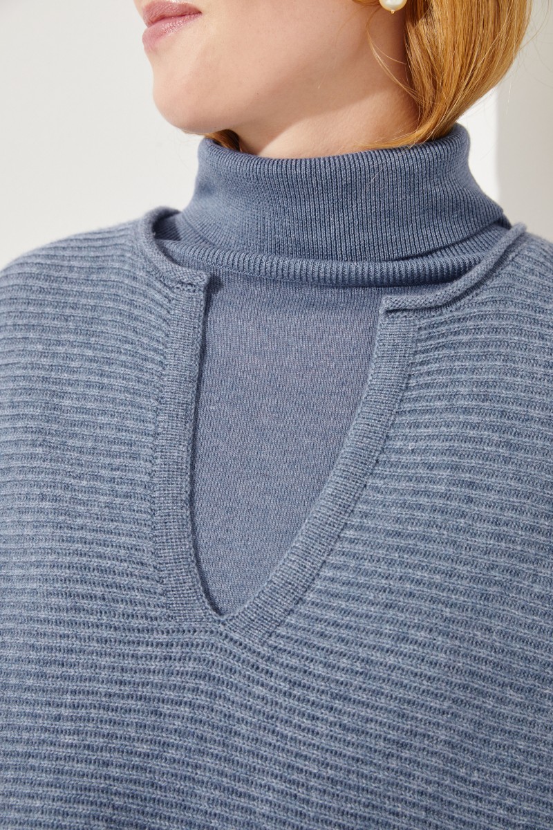 Oversize Woll-Cashmere-Pullover Blau