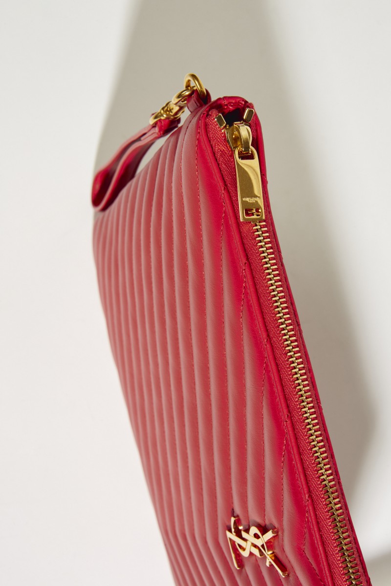 Gesteppte Leder-Clutch L mit Logo Rot