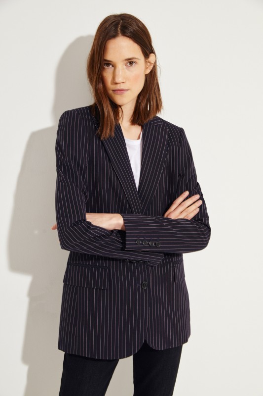 Gestreifter Wollblazer Marineblau/Pink
