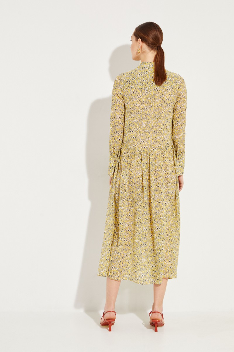 Seiden-Hemblusenkleid mit floralem Print 'Maggie' Gelb/Multi