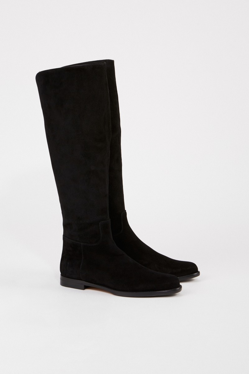 Unützer Veloursleder-Stiefel Schwarz