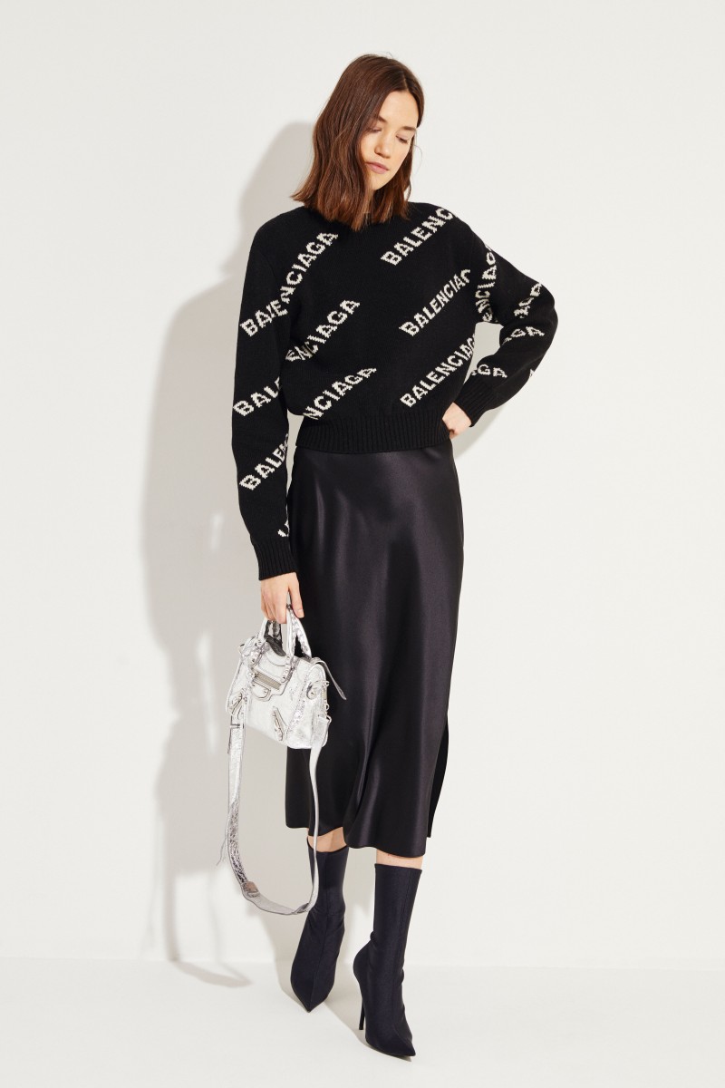 Cropped Wollpullover Schwarz/Weiß