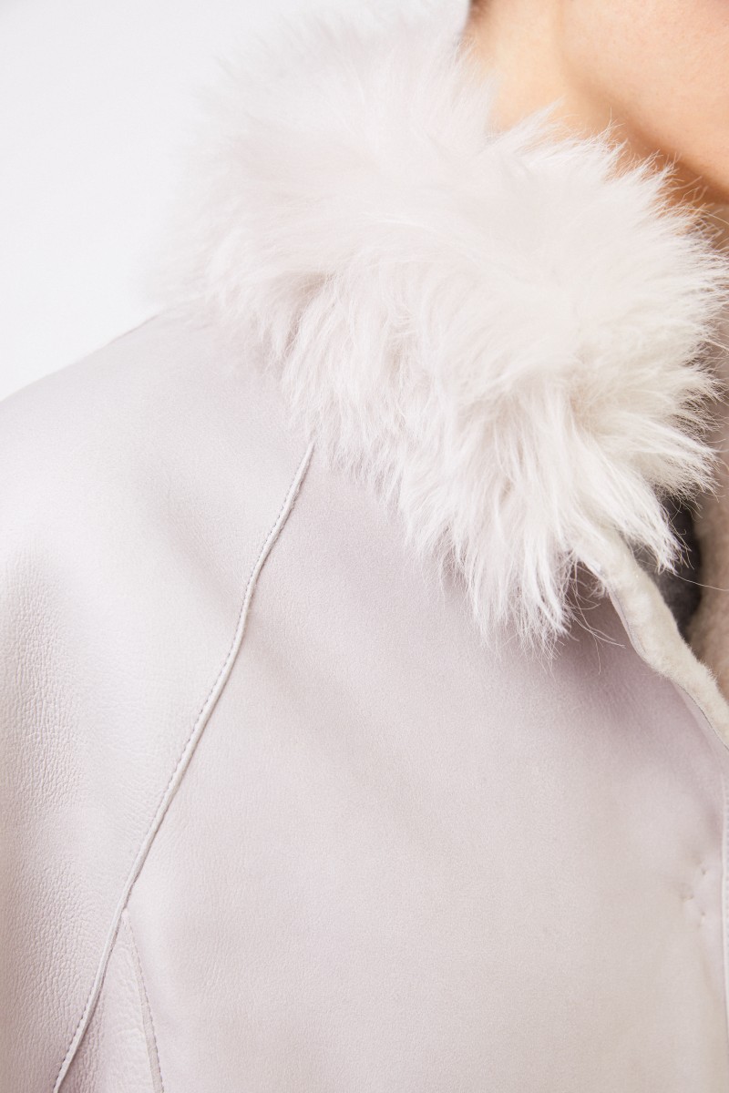 Manzoni 24 Lammfell-Jacke mit Cashmere-Kragen Hellgrau