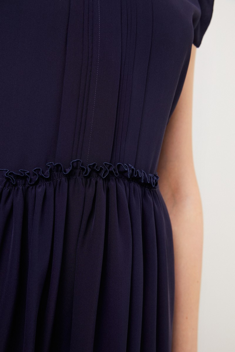 Chloé Langes Seidenkleid Marineblau/Schwarz