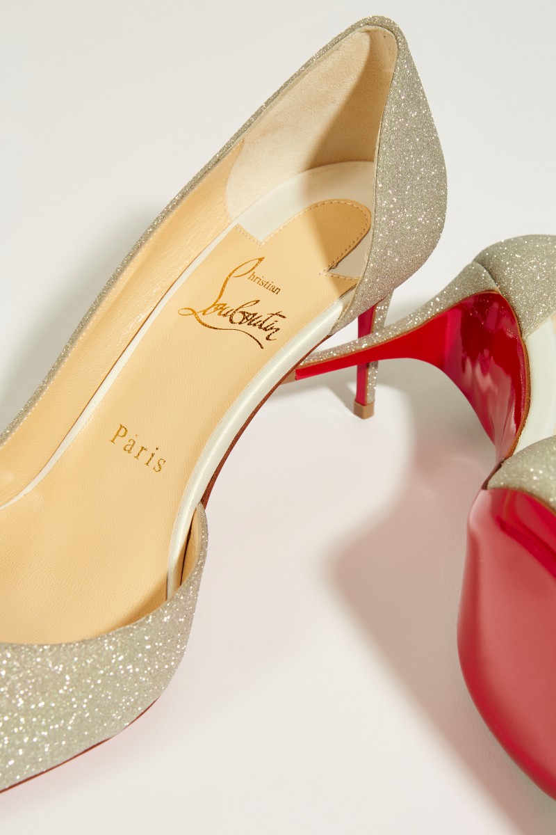 Leder-Pump 'Iriza' mit Glitter Silber