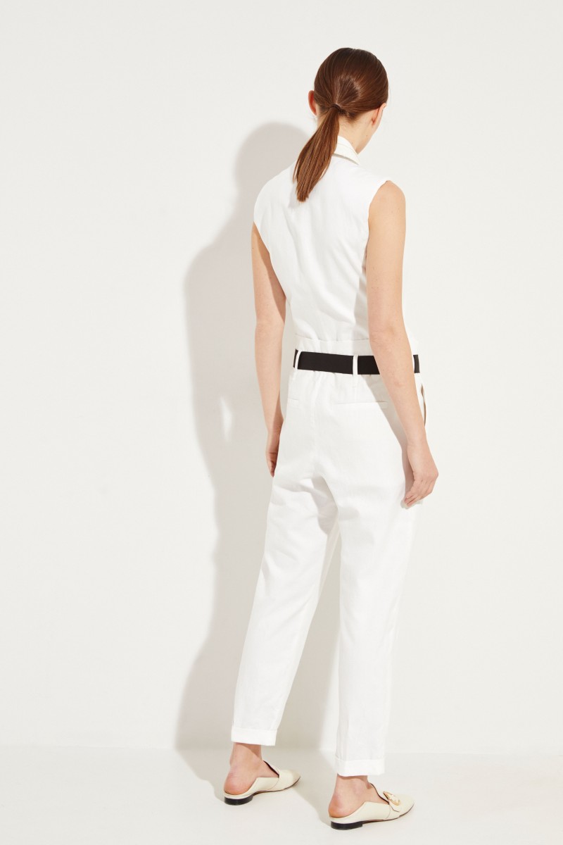 Baumwoll-Leinen-Jumpsuit mit Paillettendetails Weiß