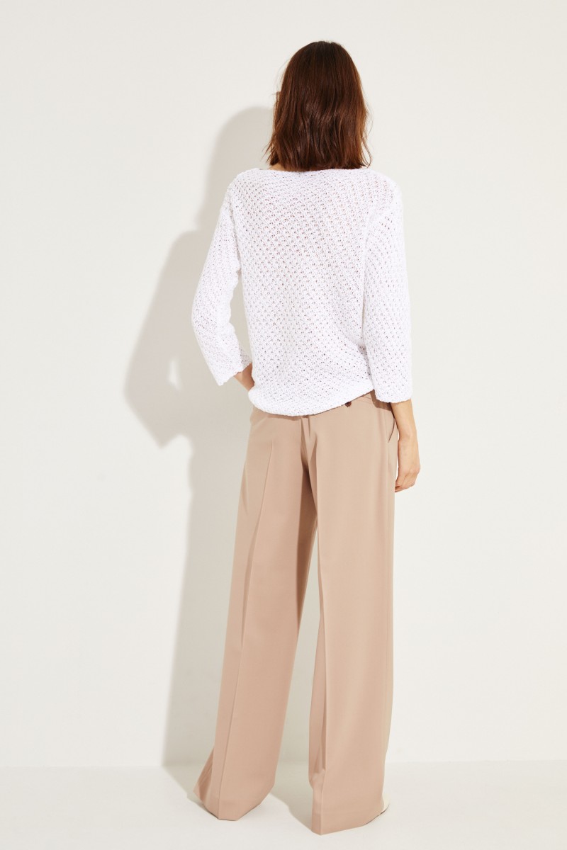 Baumwoll-Leinen-Pullover mit Pailletten Weiß