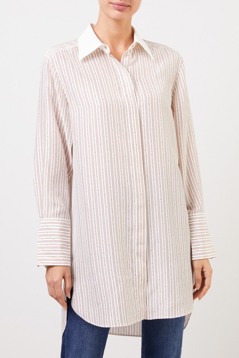 Chloé Lange Seidenbluse mit Kettenprint Pristine White