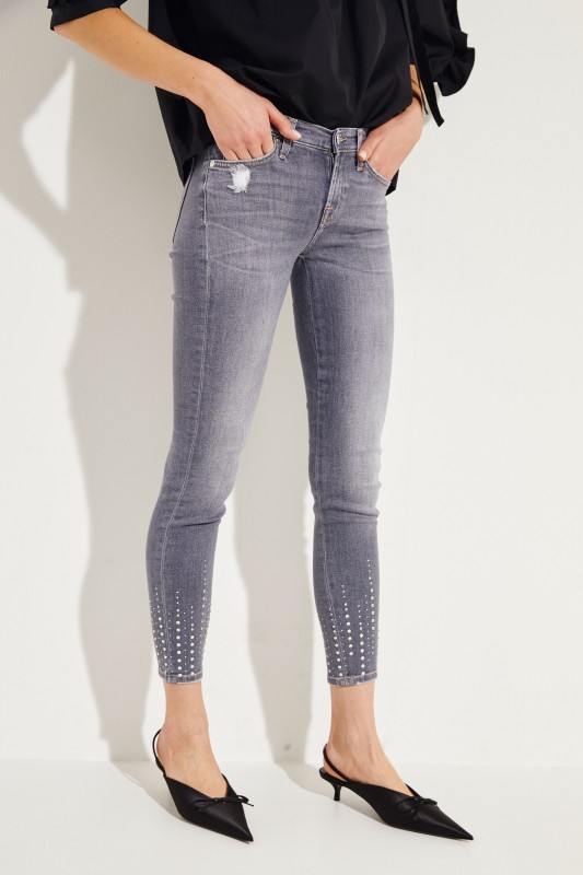 Skinny-Jeans 'The Skinny Crop' mit Glitzerbesatz Grau