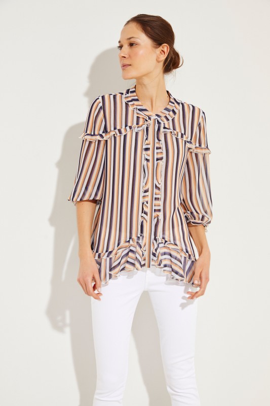 Gestreifte Bluse mit Rüschen Multi