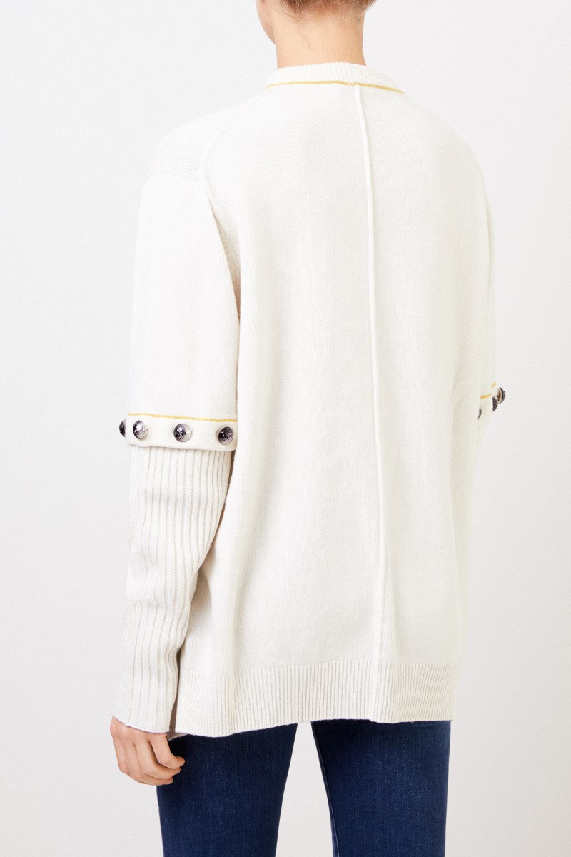 Chloé Woll-Pullover mit angeknöpften Ärmeln Soft White