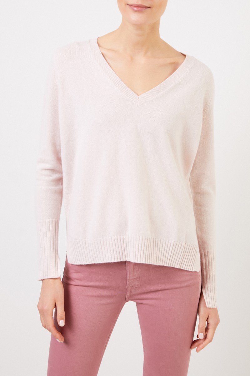 Allude V-Neck Cashmere-Pullover mit Schlitzen Rosé