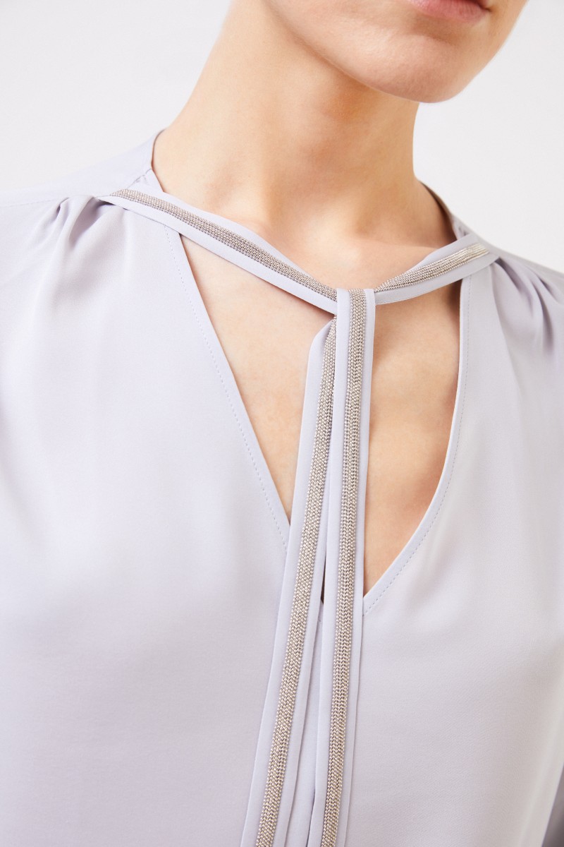 Fabiana Filippi Seiden-Bluse mit Perlenverzierung Hellblau