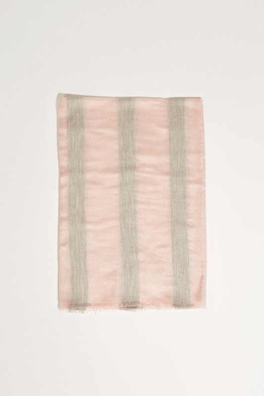 Seiden-Schal mit Streifen Rosé/Grau