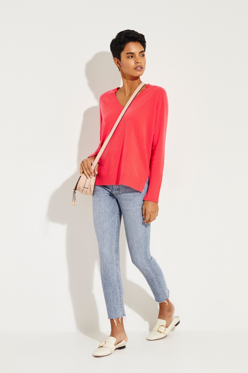 Cashmere-Pullover mit V-Ausschnitt Pink