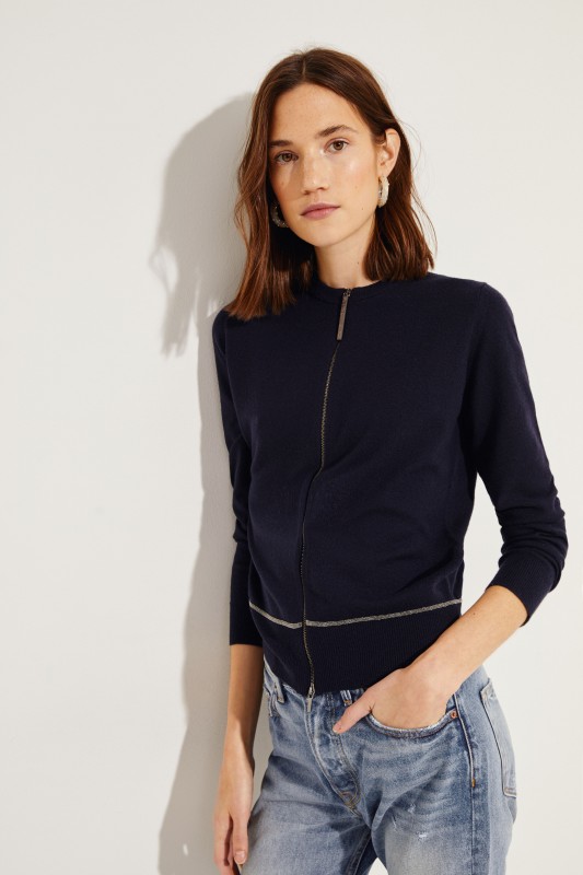 Cashmere-Jacke mit Perlenverzierung Blau