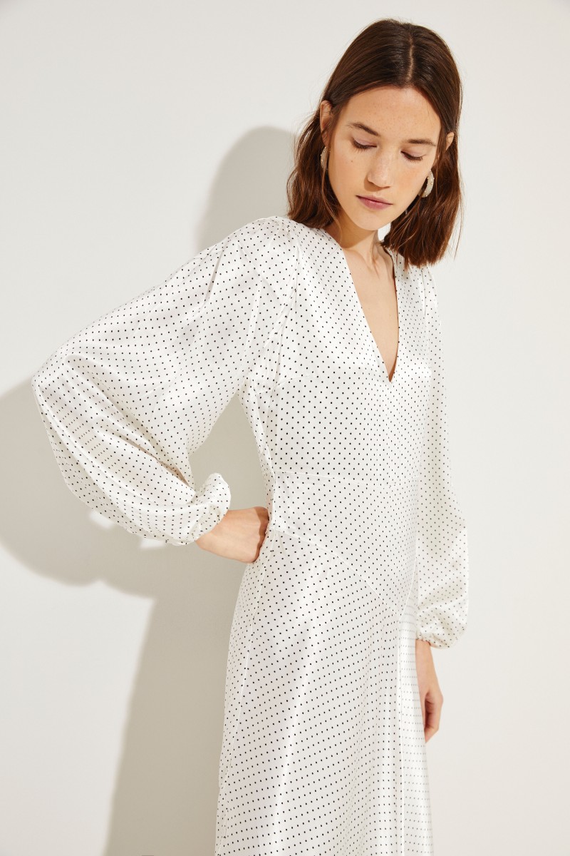 Maxikleid mit Polka Dots 'Heavy Satin' Schwarz/Weiß