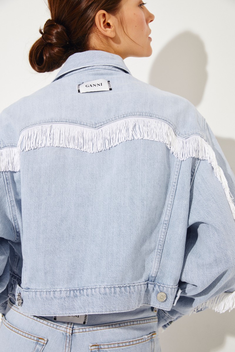 Cropped Jacke mit Fransen Hellblau