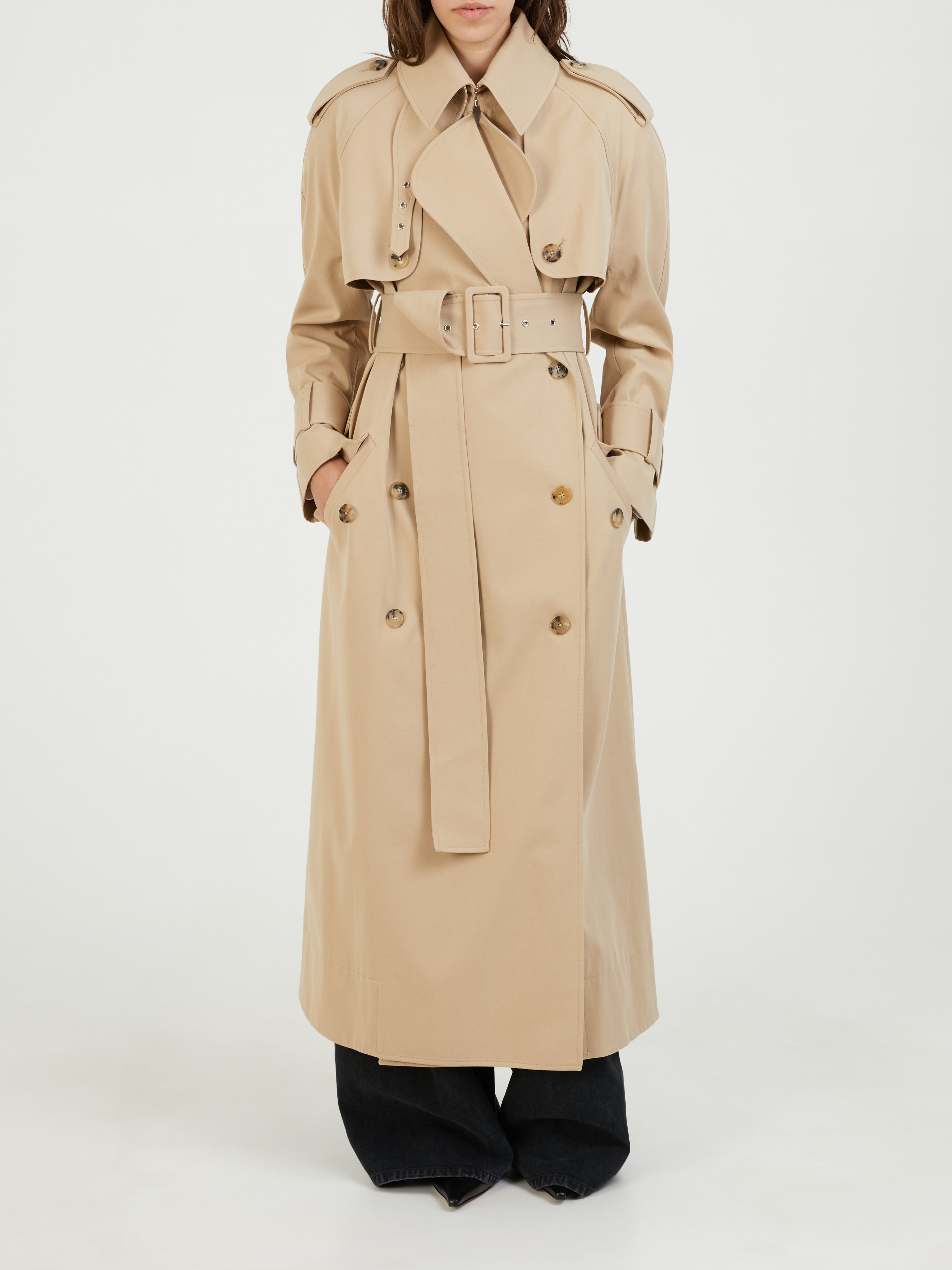 Beige double hotsell breasted trench coat