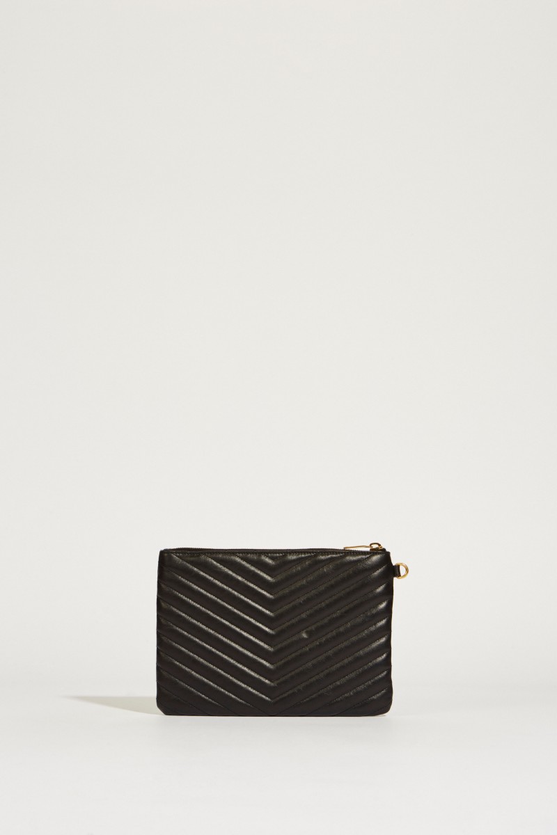 Gesteppte Leder-Clutch mit Logo Schwarz