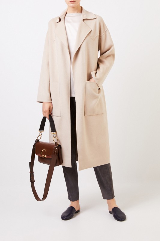 Seiden-Shirt mit Strickkragen Beige