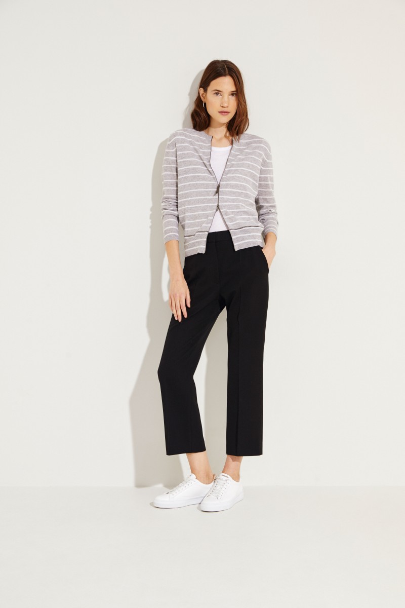 Gestreifter Cashmere-Cardigan Grau/Weiß