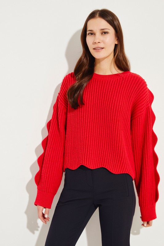 Crop Pullover mit Muschelsaum Rot