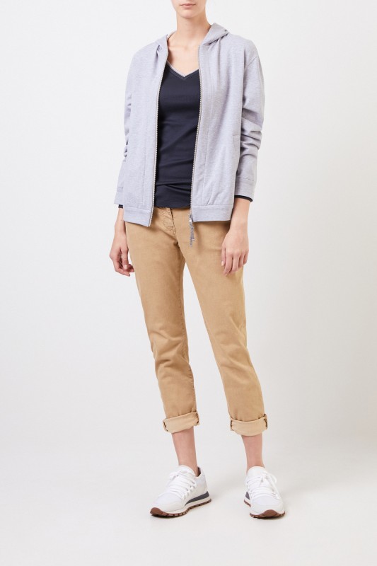 Brunello Cucinelli Geripptes Baumwoll-Longsleeve Blau