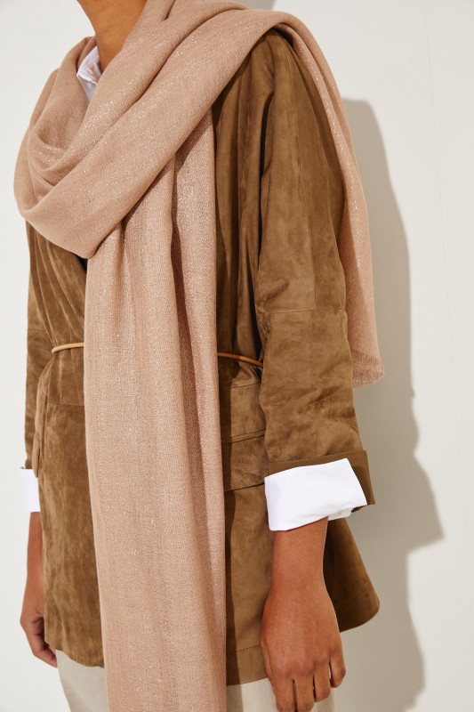 Cashmere-Seiden-Schal mit Lurexdetails Nude