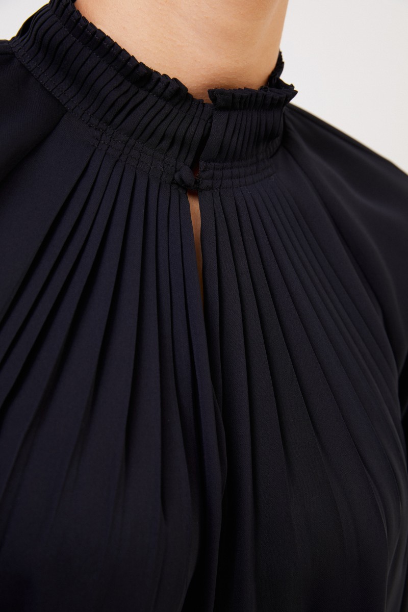 Bluse mit Plissee-Details Schwarz