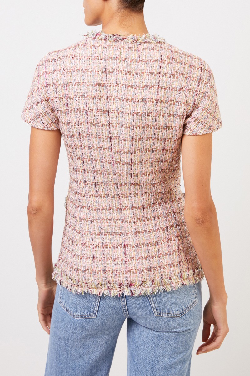 Brock Collection Kurzarm Tweed-Blazer mit Knopfdetails Rosé/Multi