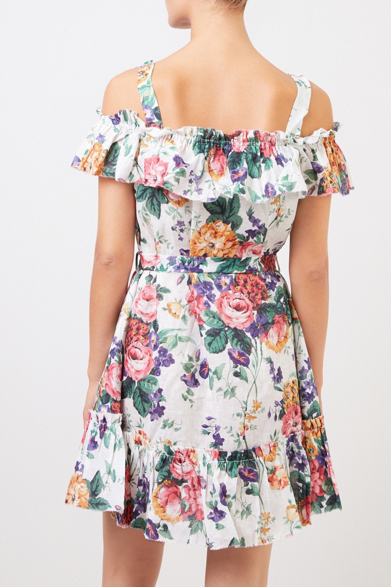 Zimmermann Leinen-Kleid mit floralem Print Weiß/Multi