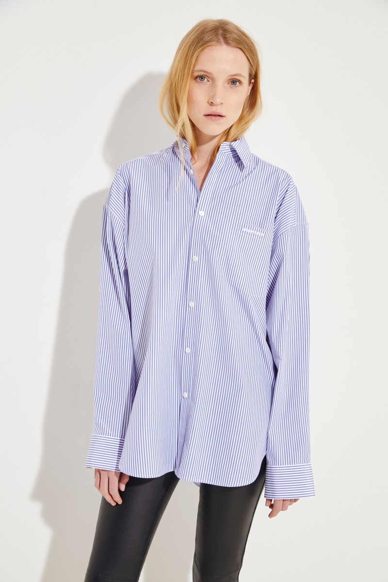 Oversize Bluse Blau/Weiß
