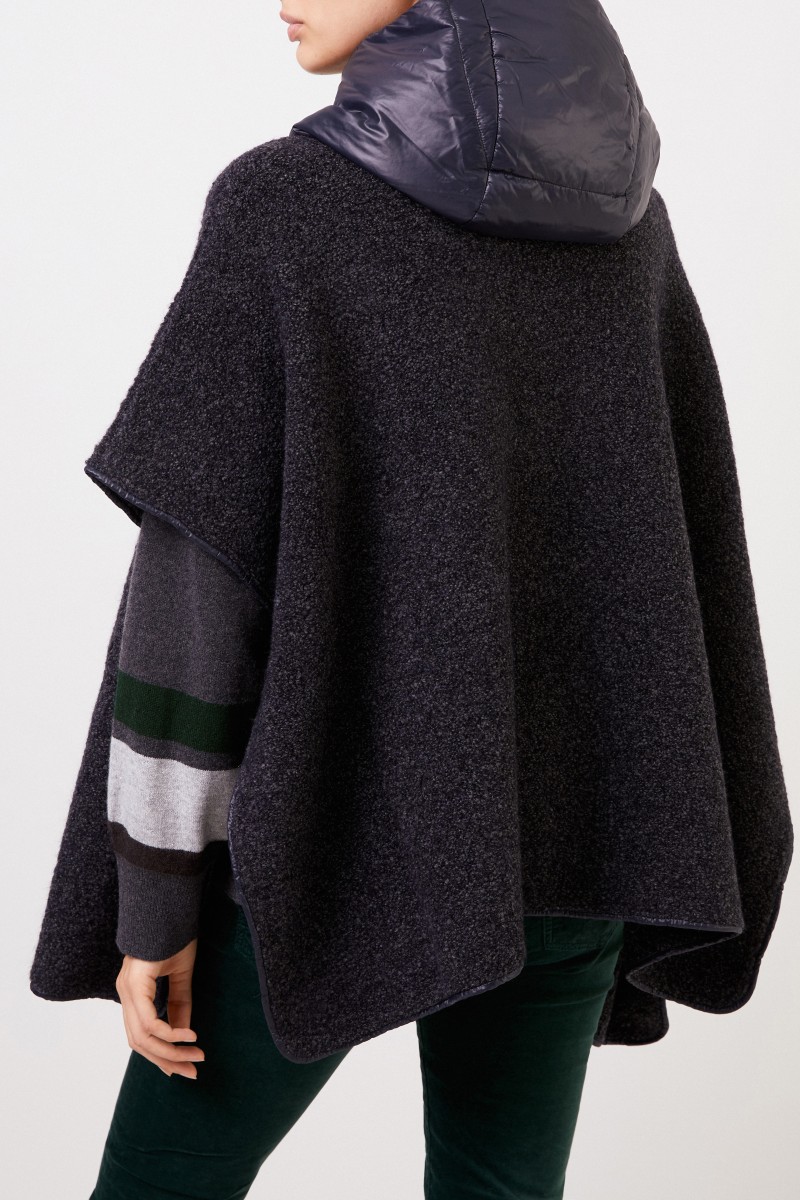 Fabiana Filippi Woll-Cape mit Kapuze Blau Melange