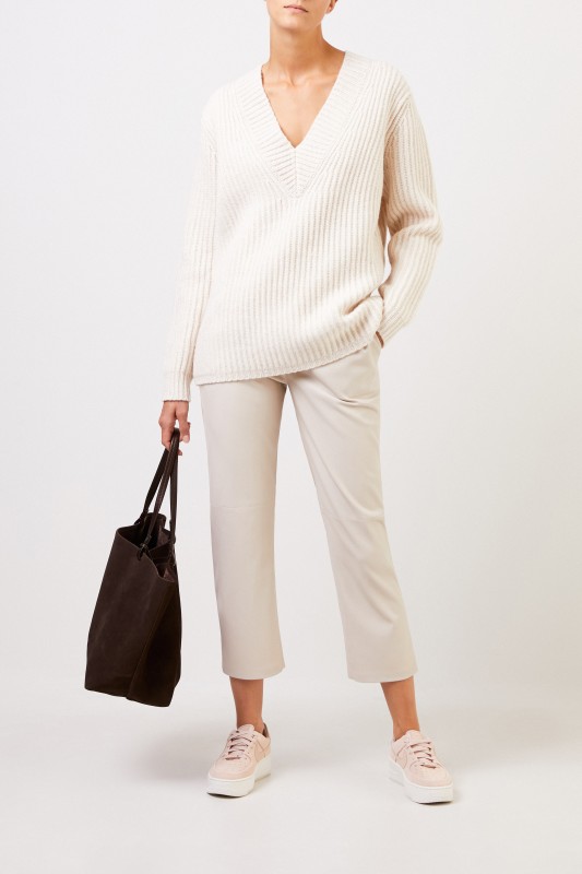 Acne Studios Woll-Pullover mit V-Neck Crème