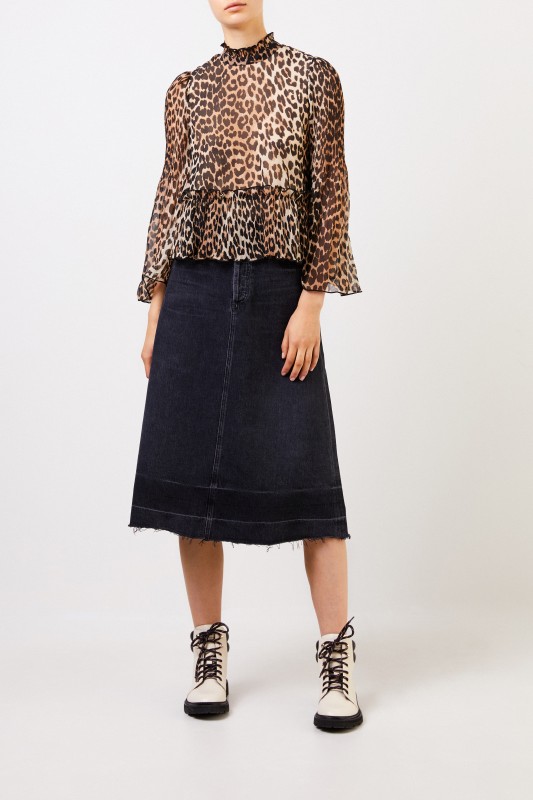 Ganni Bluse mit Leoprint und Plissee-Details Multi