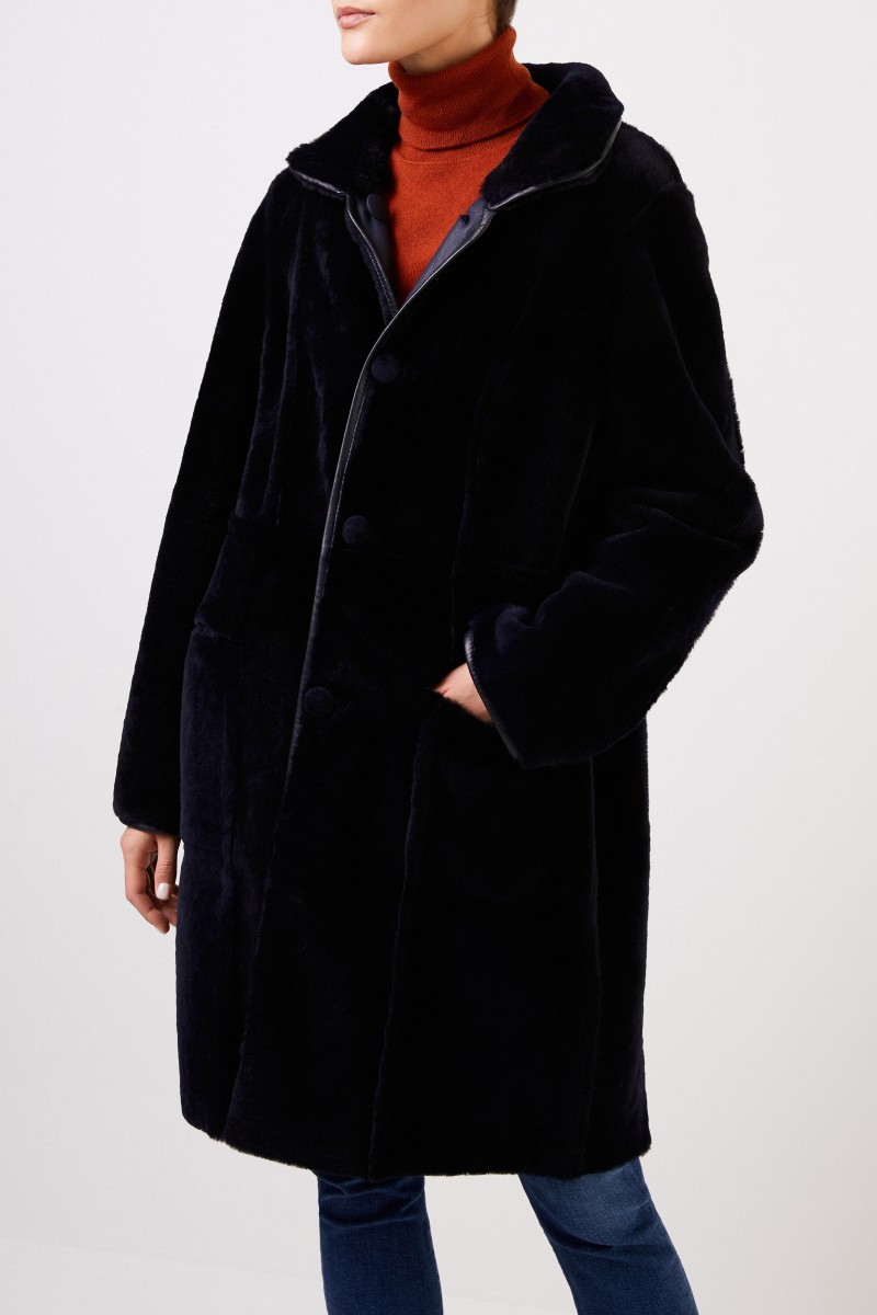 UNGER Wende-Lammfellmantel Navy