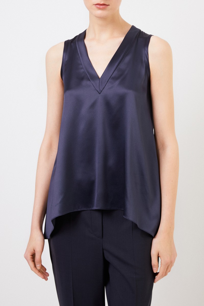 Brunello Cucinelli Seiden-Top mit V-Neck Marineblau